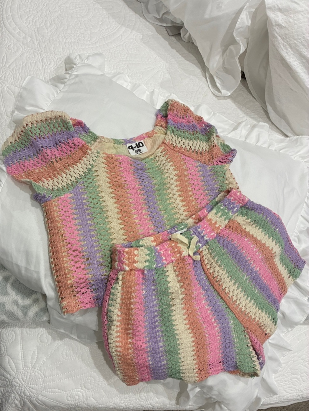 a-10 Kids Pastel Crochet Matching Set - Pink, Green & Lavender